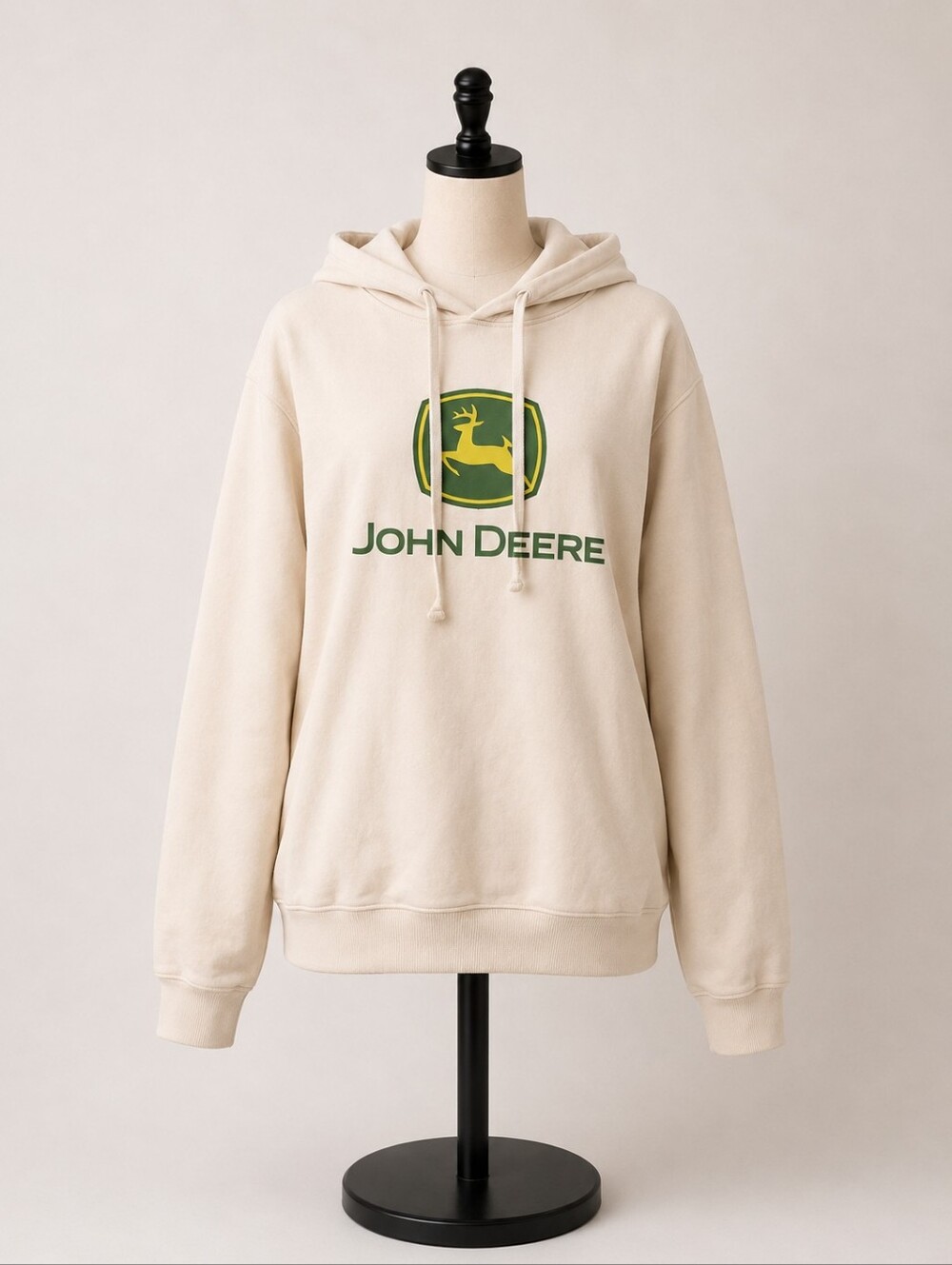 John Deere Cream Hoodie with Green & Yellow Logo